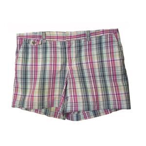 Sonoma Womens Pink Shorts Sz 14 Mid Rise Plaid Cotton Cottage Fairy Festive
